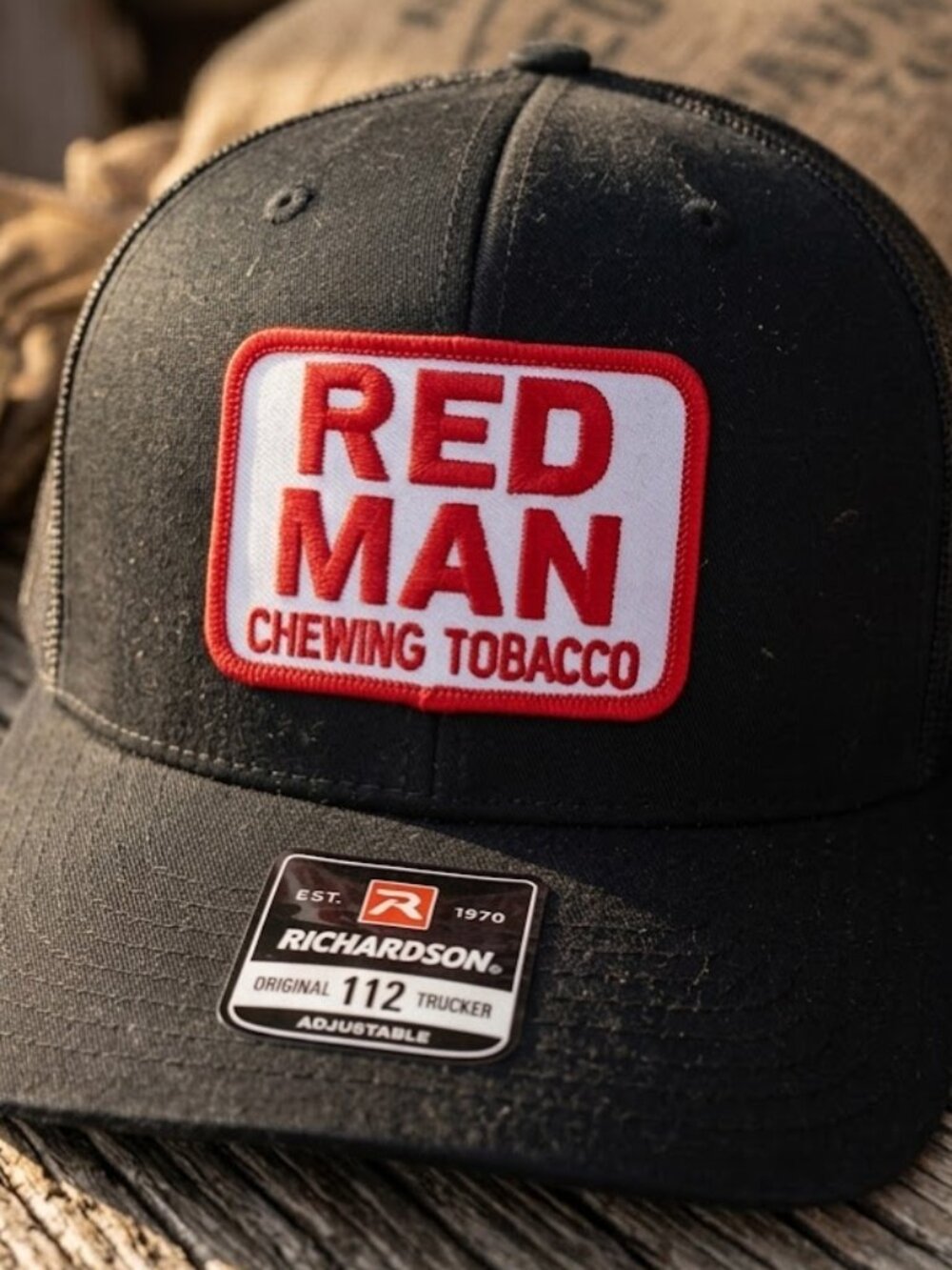 Retro Red Man Chewing Tobacco Patch Black Richardson 112 Trucker Hat New Chaw
